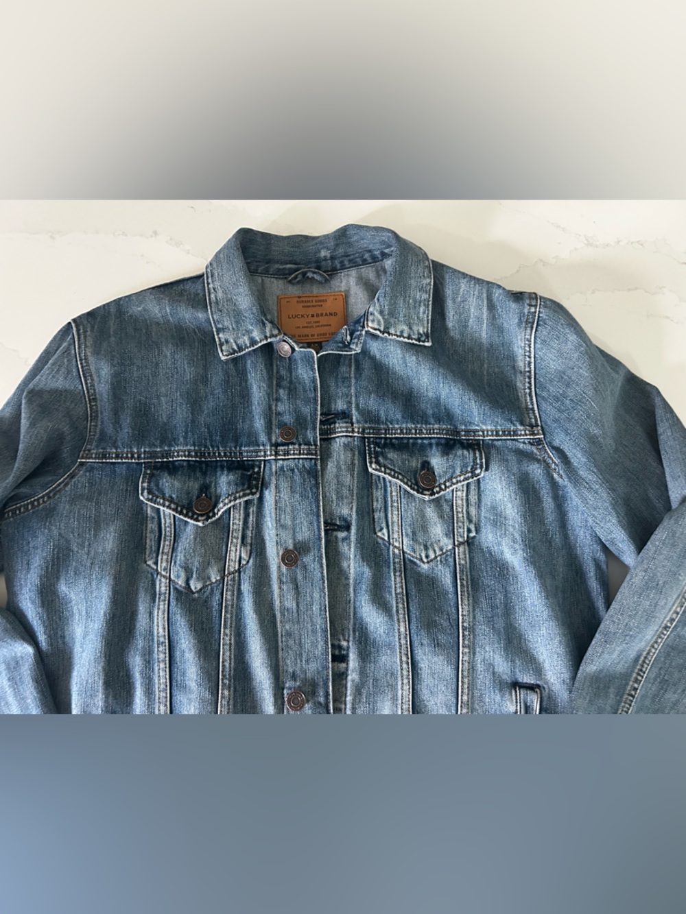 Lucky Brand Large Blue Denim Jacket with Leather Label (Men)
